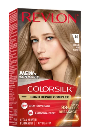 Revlon ColorSilk with Bond Repair Complex Permanent Hair Dye, 70 Medium Ash Blonde